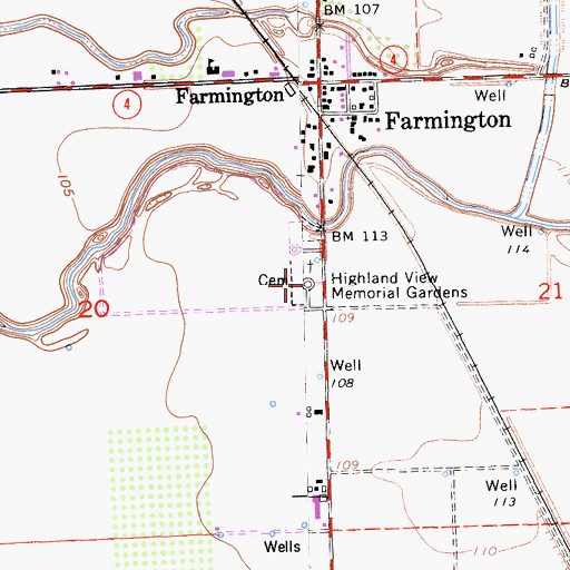Topographic Map of Highland View Memorial Gardens, CA