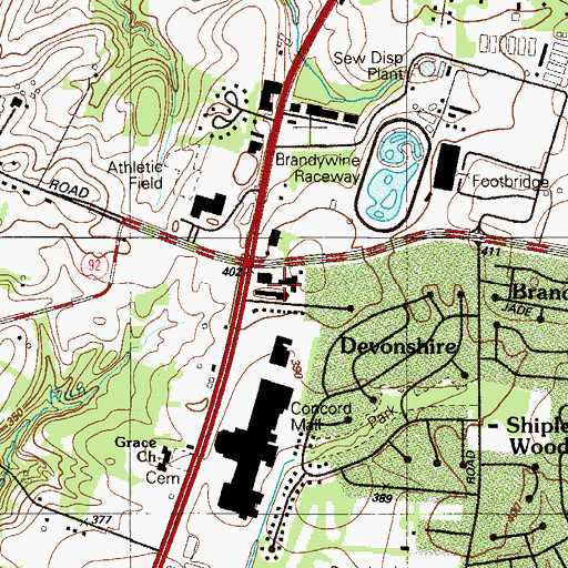 Topographic Map of Tally Ho Plaza Shopping Center, DE