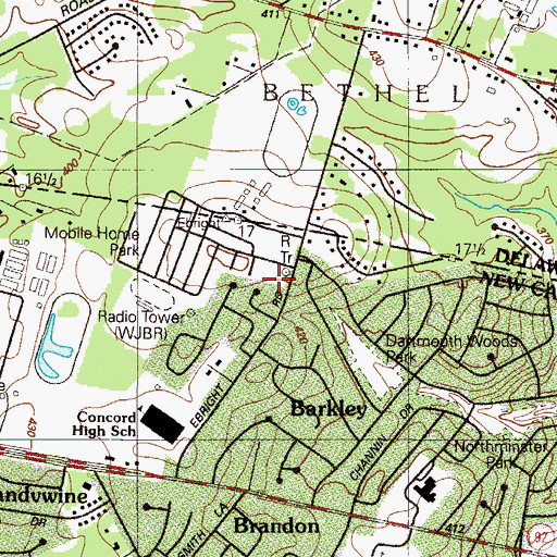Topographic Map of Westbrite, DE