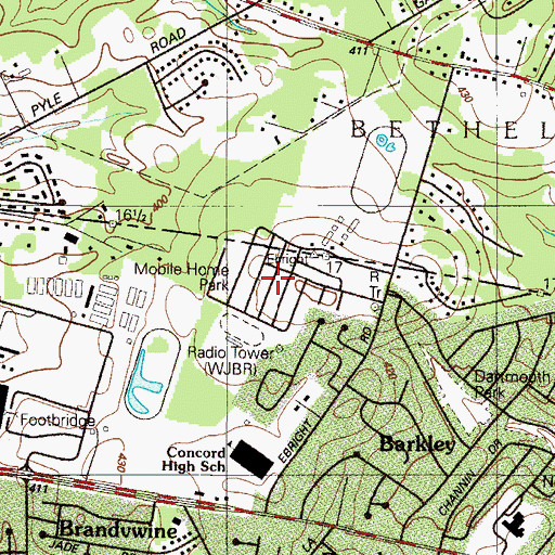 Topographic Map of Winterset Farms, DE
