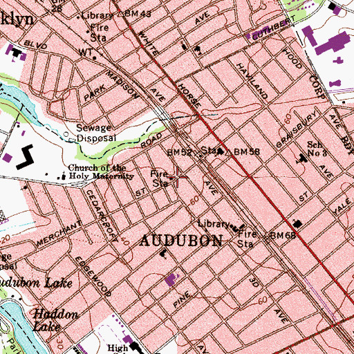 Topographic Map of Audubon Fire Department, NJ