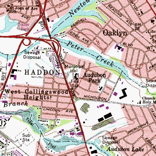 Topographic Map of Audubon Park Fire Department, NJ