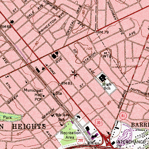 Topographic Map of Baptist High School, NJ