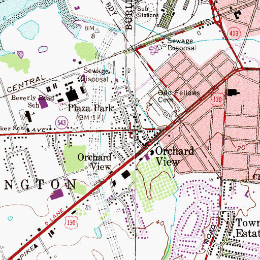 Topographic Map of Burlington Township Fire Department Station 302 Beverly Road Fire Company 2, NJ