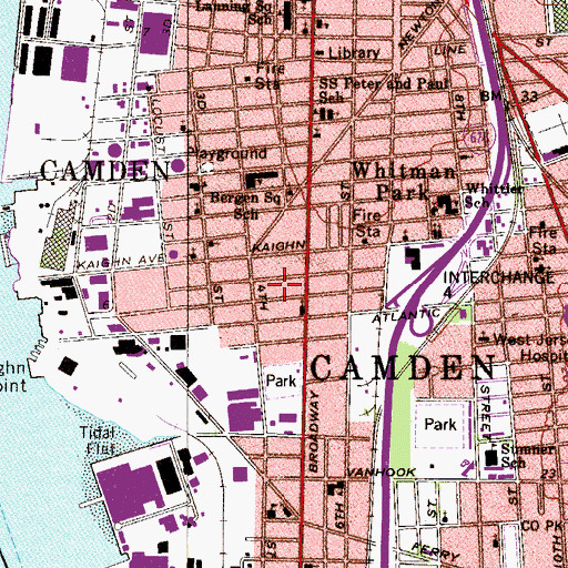 Topographic Map of Camden Company 3 Fire Station, NJ