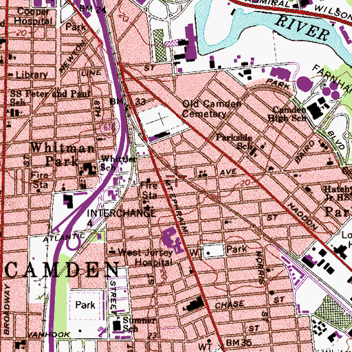 Topographic Map of City of Camden Fire Department Squad Company 7, NJ