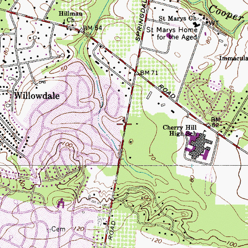 Topographic Map of Cherry Hill Fire Department Station 4, NJ
