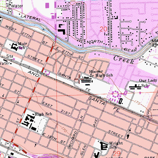 Topographic Map of Herbert Hoover Intermediate School, CA