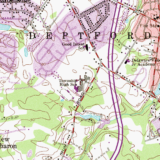 Topographic Map of Deptford High School, NJ