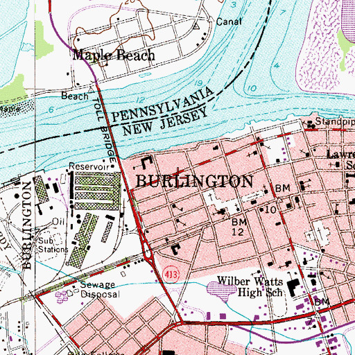 Topographic Map of Elias Bourdinet School, NJ