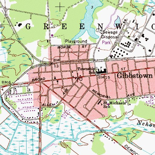 Topographic Map of Gibbstown Post Office, NJ