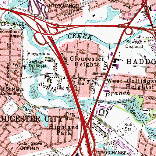 Topographic Map of Gloucester City Fire Department Station 54, NJ
