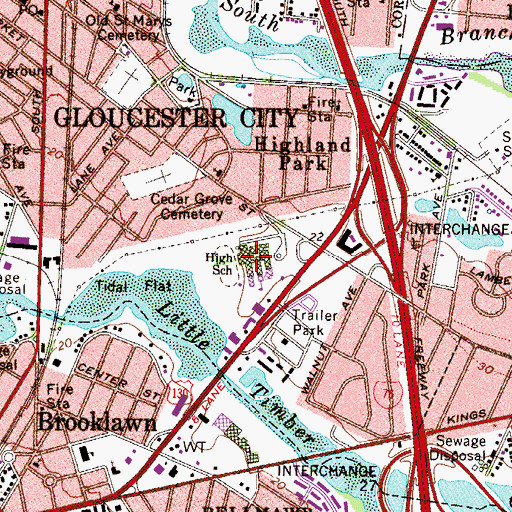 Topographic Map of Gloucester City Middle School and High School, NJ