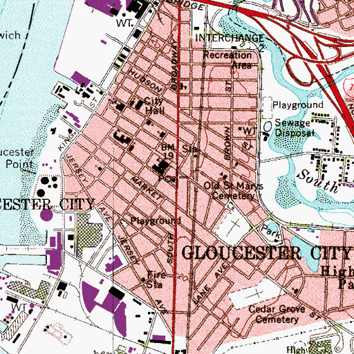 Topographic Map of Gloucester City Post Office, NJ