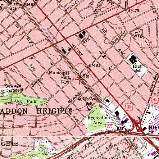Topographic Map of Haddon Heights Fire Department, NJ