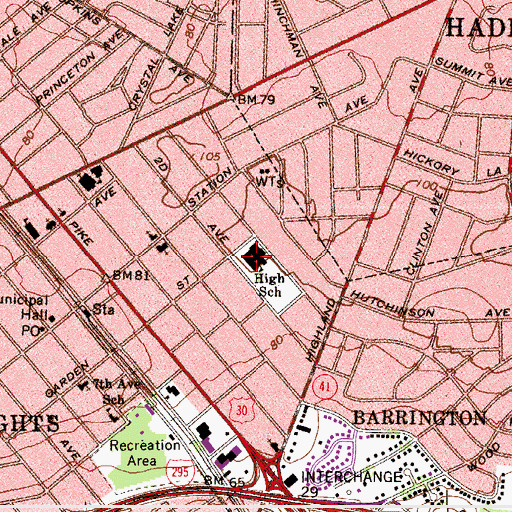 Topographic Map of Haddon Heights Middle School and High School, NJ