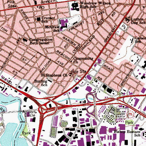 Topographic Map of Pennsauken Fire Department Station 6 Highland Fire Company, NJ