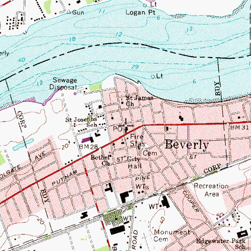 Topographic Map of Hope Hose Company 2 Fire Station, NJ