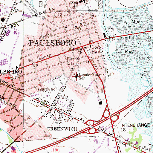 Topographic Map of Loudenslager Elementary School, NJ