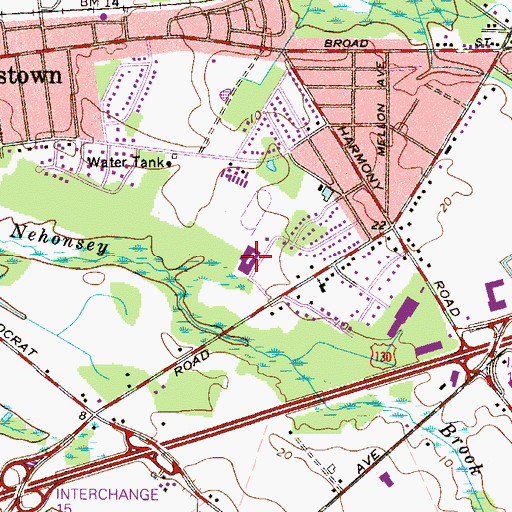 Topographic Map of Nehaunsey Middle School, NJ
