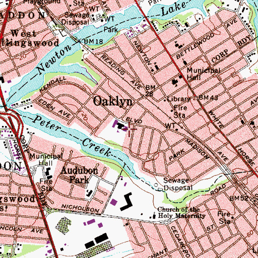 Topographic Map of Oaklyn Junior High School, NJ