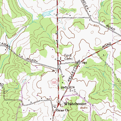 Topographic Map of Kelleytown Community Church, GA