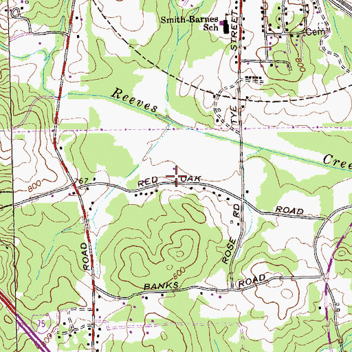 Topographic Map of Reeves Creek Baptist Church, GA