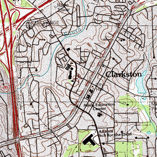 Topographic Map of Clarkston Plaza Shopping Center, GA