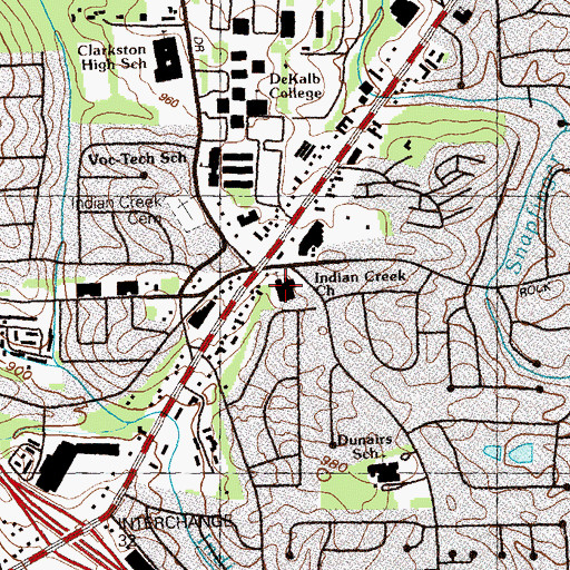 Topographic Map of Indian Creek Baptist School, GA
