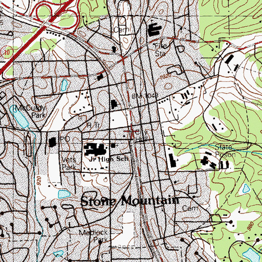 Topographic Map of Stone Mountain City Hall, GA