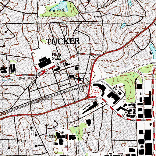Topographic Map of Tucker Post Office, GA