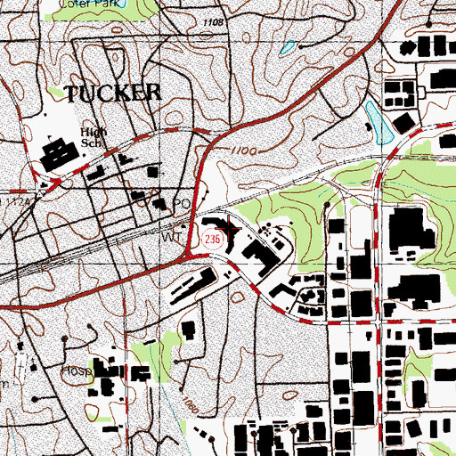 Topographic Map of Tucker Station Shopping Center, GA