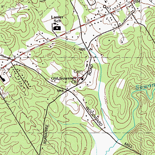 Topographic Map of Old Suwanee Baptist Church School, GA