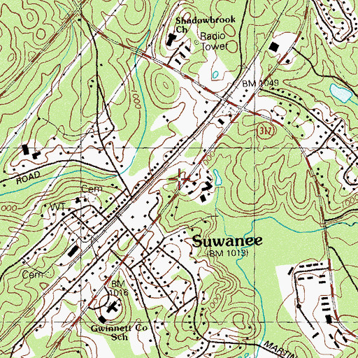 Topographic Map of Suwanee City Hall, GA
