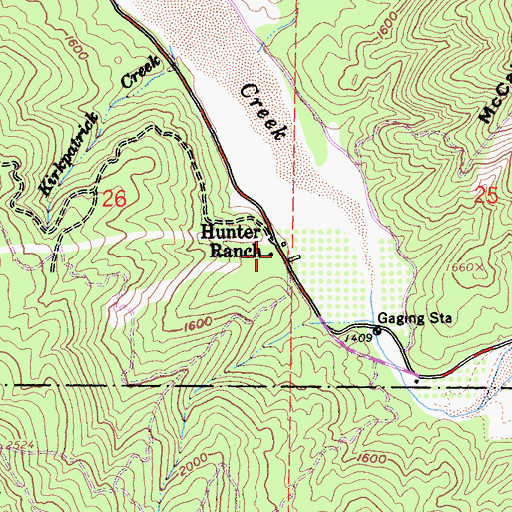 Topographic Map of Hunter Ranch, CA