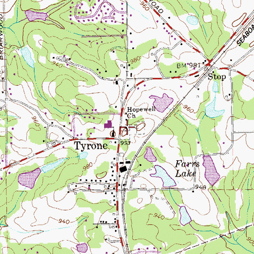 Topographic Map of Tyrone Library, GA