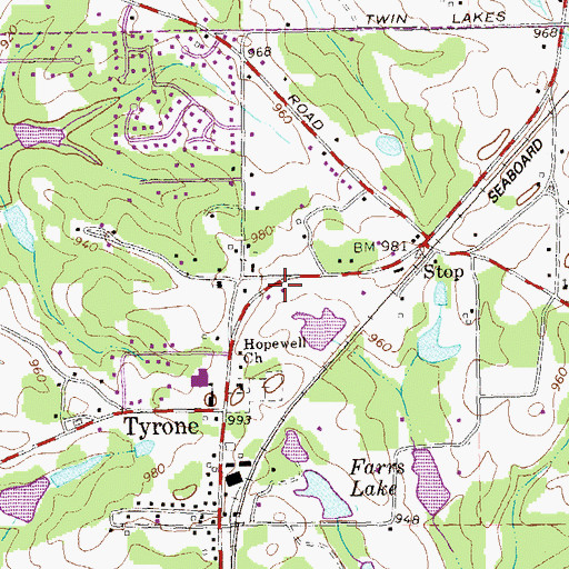 Topographic Map of Tyrone Police Department, GA