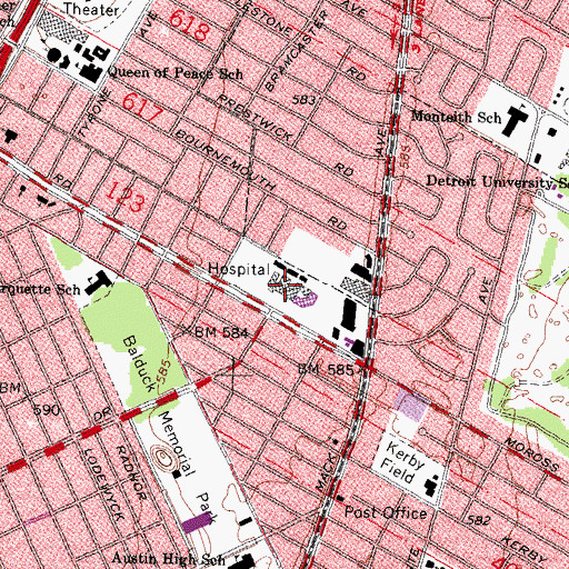 Topographic Map of Saint John Hospital and Medical Center, MI