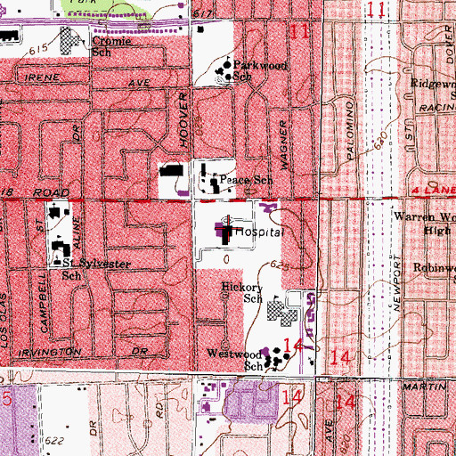 Topographic Map of Saint John Macomb - Oakland Hospital - Macomb Center, MI