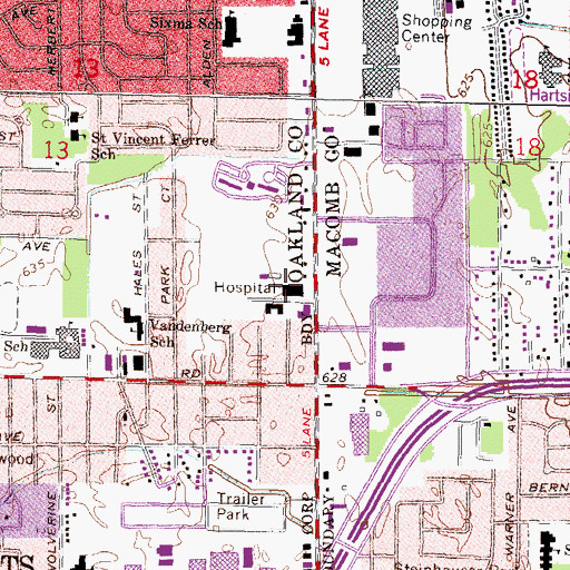 Topographic Map of Saint John Macomb - Oakland Hospital, MI