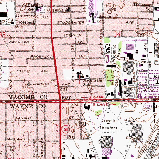 Topographic Map of Saint John's Deaf Center, MI