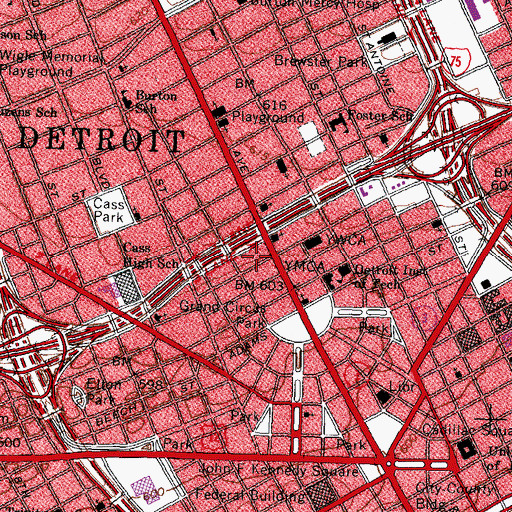 Topographic Map of Saint John's Episcopal Church of Detroit, MI