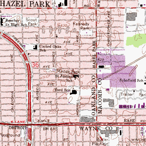 Topographic Map of Saint Justin's Catholic Church, MI