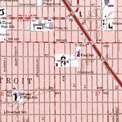 Topographic Map of Saint Martin de Porres School, MI