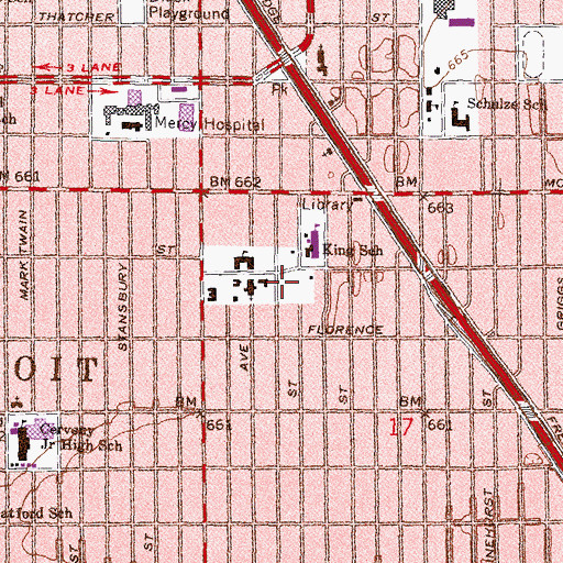 Topographic Map of Saint Martin de Porres School, MI