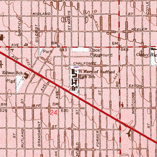 Topographic Map of Saint Mary of Redford Elementary School, MI