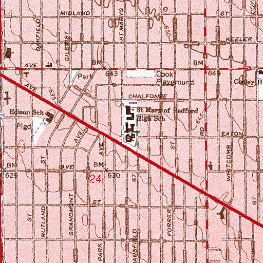 Topographic Map of Saint Mary of Redford Elementary School, MI