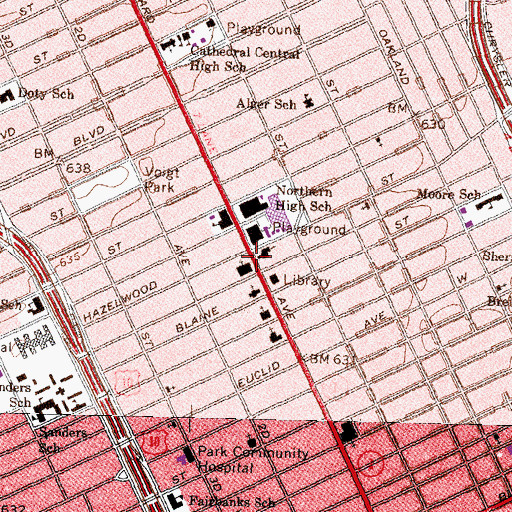 Topographic Map of Saint Matthews and Saint Joseph's Episcopal Church, MI