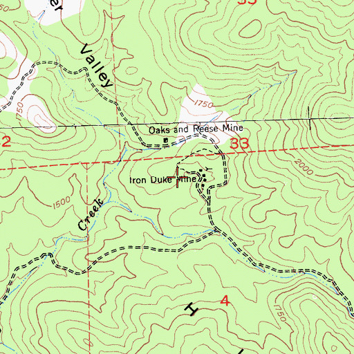 Topographic Map of Iron Duke Mine, CA