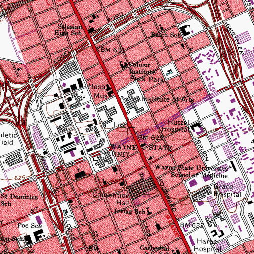 Topographic Map of Schools Center Building, MI